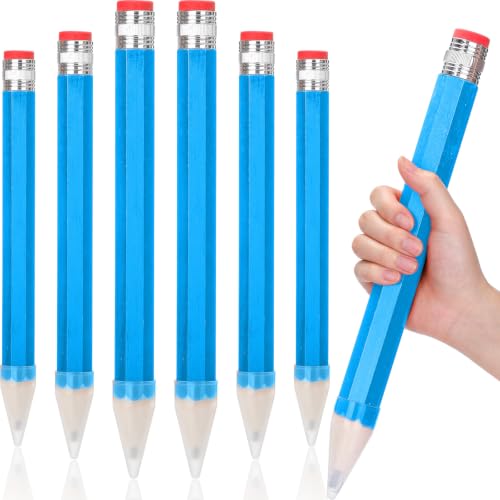 Tinlade 6 Pcs Wooden Jumbo Pencils for Prop, Funny Huge Blue Giant Pencil 14 Inch for Home and School Supplies, Kids, Preschoolers - color: Blue