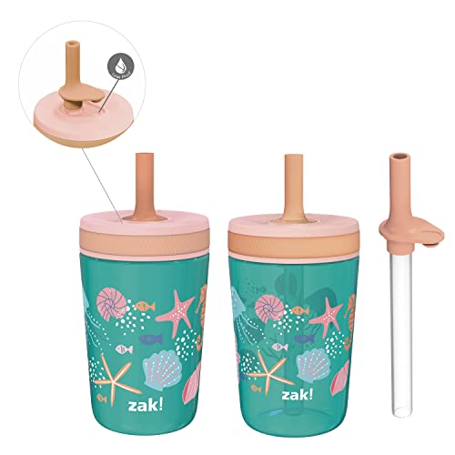 Zak Designs Shells Kelso Tumbler Set, Leak-Proof Screw-On Lid with Straw, Bundle for Kids Includes Plastic and Stainless Steel Cups with Bonus Sipper (3pc Set, Non-BPA) - color: Shells, size: 3 Piece Set (Pack of 1)