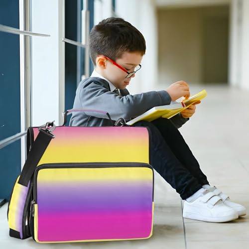Pink Yellow Gradient Zipper Binder 3 Ring 1.5 Inch School Binder Organizer with Shoulder Strap Handle File Folder Pockets Large Capacity Students Girl Boy Men Office Work - color: Pink Yellow Gradient