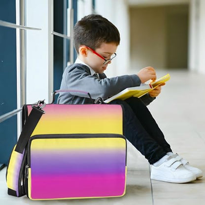 Pink Yellow Gradient Zipper Binder 3 Ring 1.5 Inch School Binder Organizer with Shoulder Strap Handle File Folder Pockets Large Capacity Students Girl Boy Men Office Work - color: Pink Yellow Gradient