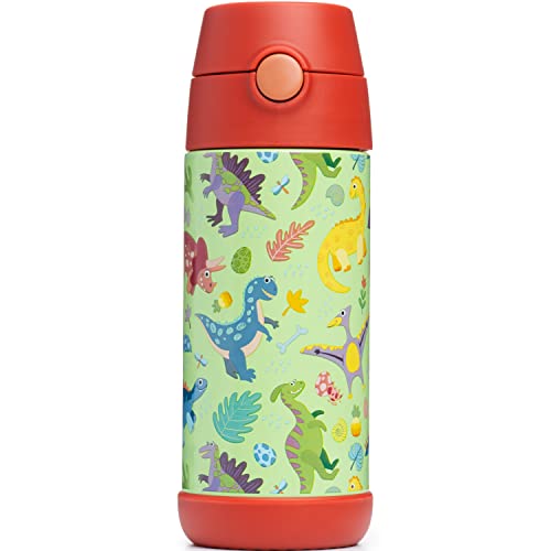 Snug Insulated Kids Water Bottle with Straw & Spout – Double-Wall Stainless Steel, Leakproof, Easy-Flip Lid – For School, Travel, Toddlers & Big Kids - Dinosaurs, 12oz - color: Dinosaurs, size: 11.8 Ounces