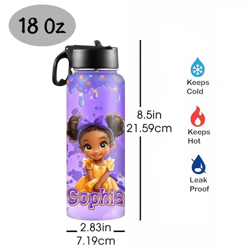 D-Story Custom Water Bottles Back to School Gift for Girls 18Oz Personalized Stainless Steel Double Wall Insulated Water Bottle with Straw Lid Customized Name Princess Bottles Daughter Birthday Gifts - color: Design 21