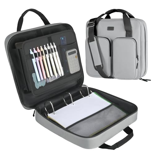 3 Inch Zipper Binder 3 Ring with Sturdy Shoulder Strap & Multi-Pockets, Binder with Zipper Holds Up to 700 Sheets for Office School, Compatible with 13” MacBook Laptop ipad(Grey) - color: Grey