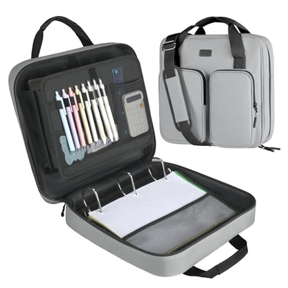 3 Inch Zipper Binder 3 Ring with Sturdy Shoulder Strap & Multi-Pockets, Binder with Zipper Holds Up to 700 Sheets for Office School, Compatible with 13” MacBook Laptop ipad(Grey) - color: Grey