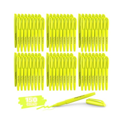 150 Count Yellow Highlighters Bulk - Chisel Tip, Quick Dry, Fluorescent Yellow, School Supplies for Students and Teachers, No Bleed Markers Set for Notes, Textbooks, Classroom and Office Use - color: Yellow