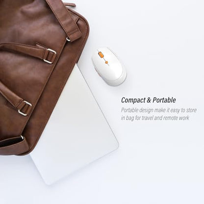 Silent Wireless Mouse for Work & Study, Dual Mode Bluetooth + 2.4G USB Receiver, Rechargeable, Comfortable for Long Hours, Compatible with Laptop/Mac/iPad/Tablet/PC (White)