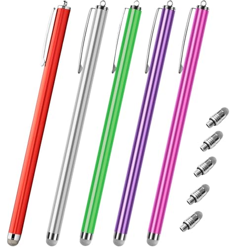 Extra Long Stylus pens for Touch Screens [5 Pack Fiber mesh Tips] Compatible for iPad iPhone Android Tablet Laptop Surface Chromebook High Sensitivity & Fine Point Capacitive Pen - color: Gradient color