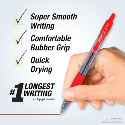 Pilot G2 Premium Gel Roller Pens, Fine Point 0.7 mm, Red Pens, Pack of 4 - Ideal for School, Journaling & Office Writing - color: Red
