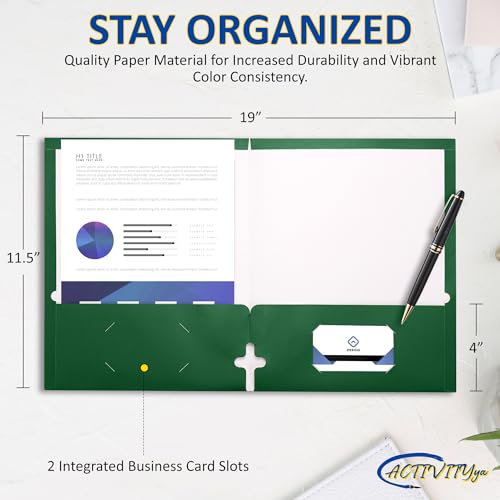 10 Pack Two Pocket Folders, Green, Strong Thick Paper Folders, for Letter Size, by ACTIVITYya - color: Green