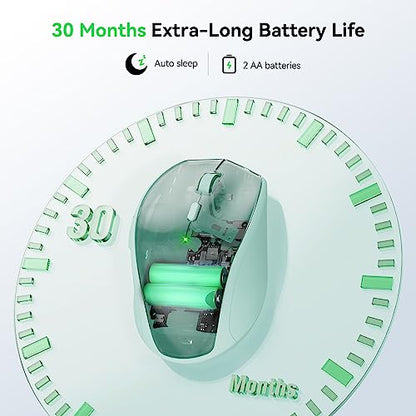 TECKNET Wireless Mouse, 2.4G USB Computer Mouse with 6-Level Adjustable 4800 DPI, 30 Months Battery, Ergonomic Grips, 6 Buttons Portable for PC, Chromebook, Mac - Green - color: Green