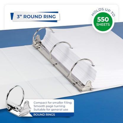Samsill 3 Inch 3 Ring Binder, Economy Round Ring, Clear View Cover, 550 Sheet Capacity - for School, Home, Office - White - color: White, size: 1-Pack, style: 3-Inch