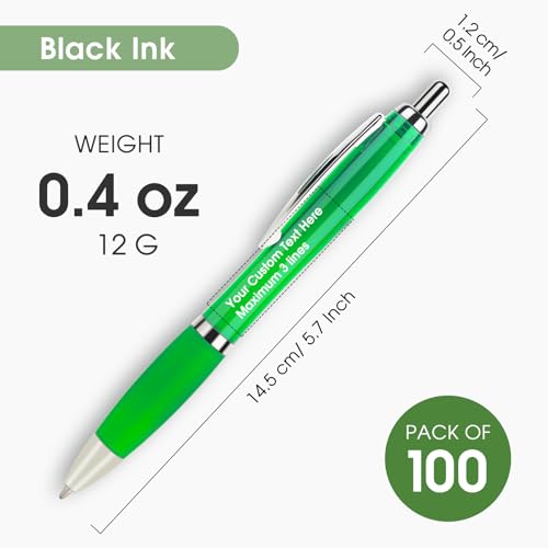 100 Pack Personalized Plastic Pens Bulk - Custom Logo Printed Pens - color: Green