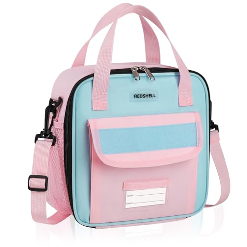 REDSHELL Lunch Box Kids, Large Insulated Lunch Bag Lunchbox for Girls, Pink | Tactical Style, Cooler Lunchbag, Square Toddler Lunchbox, School & Daycare, Lunch Tote, Water Bottle Holder, Adjustable Strap - color: Pink