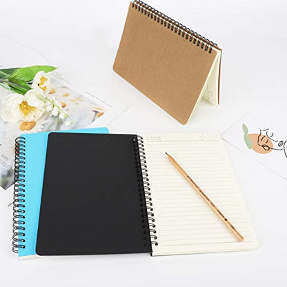 EUSOAR Hardcover College Ruled Spiral Notebooks, A5 3Packs 5.5"x8.3" 120 Pages Lined Travel Writing Subject Notebooks Journal, Memo Notepad Sketchbook, School Office Business Diary Journal - color: Black, Blue, Kraft, size: 3 Packs