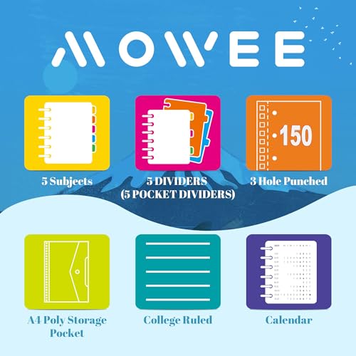 5-Subject Spiral Notebook, College Ruled, with Pocket & Tab Dividers | 300 Pages, 11" Ruler, 8.5"x11" Black, Pocket Dividers with Tab Labels, for Writing Journal, Home, Office & School Supplies - color: Black(300 page)