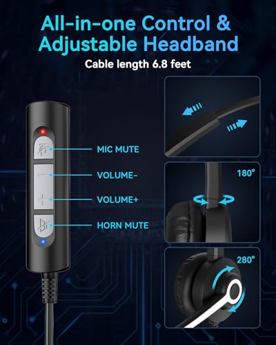 Voistek USB Headset with Microphone for PC, Computer Headset with Noise Cancelling Mic, Mute & Volume Control, Wired Headset for Work, Zoom, Teams, Online Meetings, Home Office - color: Black