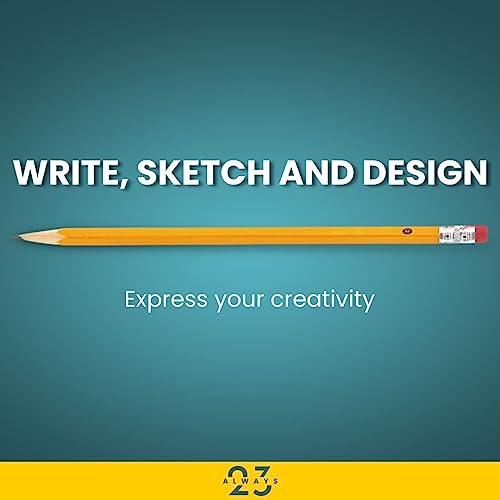 Always23 WoodCased Pencils, Yellow, Pre-sharpened, Pencils with Erasers, #2 HB 48 Pack