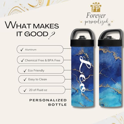 Custom Leakproof Water Bottle 20oz| Gym Tumblers| Running Cup| Adult Tumbler| Marble Sport Bottle (Blue) - color: Blue