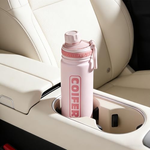 22 oz Insulated Water Bottle, Lightweight Stainless Steel Vacuum with Handle, Leakproof Dustproof Spout Lid, Wide Mouth BPA-Free, Cute for School Yoga Travel Commute Gifts for Women Girls - color: Rose Pink