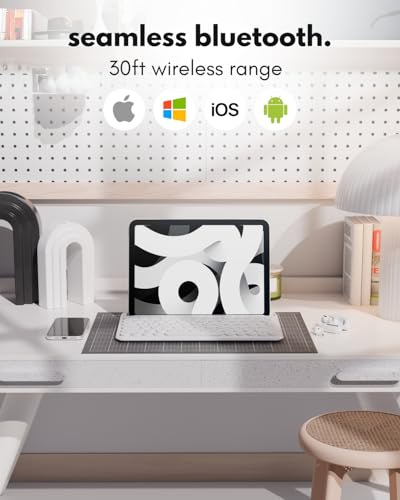 Macally Bluetooth Keyboard for Tablet | Wireless Keyboard for iPad mini/Air/Mini, iPhone (Multi-Device, Built-in Stand, Rechargeable) Easy to Use and Cute Portable - White - color: White