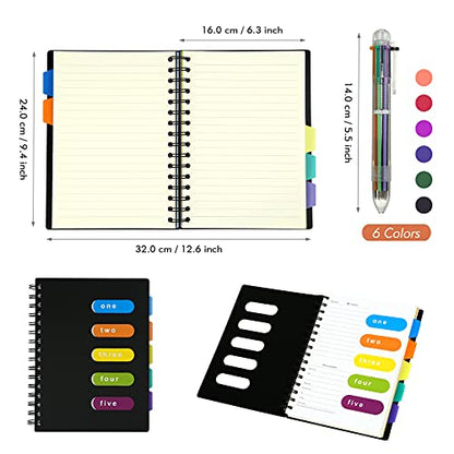 KESOTE Spiral Notebook with Divider Tabs, Professional Notebooks for Work School, Wide Ruled 5 Subject 6.3" × 9.4" Tabbed Notebook Journal with Pen, 300 Pages, Black - color: Black