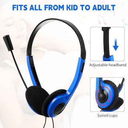 Yunsailing 30 Pack Classroom Headphones with Microphone School Student Headphones Bulk Class Set Lightweight Adjustable Earphones on Ear with 3.5 mm Jack(Blue,Plastic Stem) - color: Blue, style: Plastic Stem