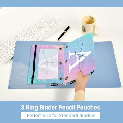Personalized Pencil Pouch for 3 Ring Binder Glitter Custom Pencil Pouches Case Binder Cosmetic Bag 2 Pack for Office School College Supplies - color: Glitter