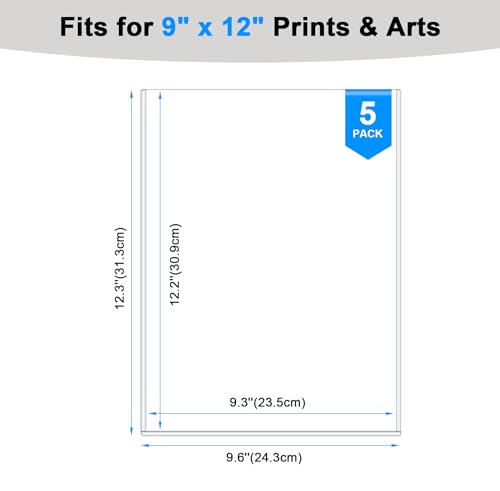 Ndsox 5 Pack 9" x 12" Rigid Print Protectors Clear Hard Plastic Sheet Protectors Top-Loading Photo Posters Sleeves Heavy Duty No-Hole Rigid Menu Holders for Artworks, Prints, Photographs, Documents - size: 9" x 12"