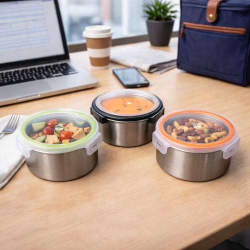 [3 Pack 4 Oz Small Condiment & Dip Containers with Leakproof Lids, Reusable Stainless Steel Bento Box Sauce Cups for Lunches, Picnics & Kitchen Storage (3PC Mixed) - size: 3PC Mixed