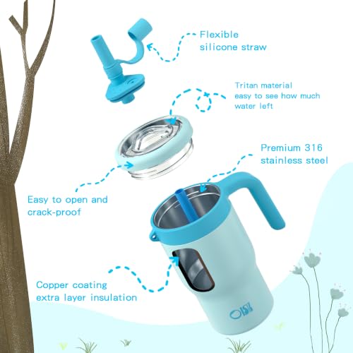 OISIZ 14oz Kids Tumbler with Straw Lid & Handle,Kids Cup with Animal Accessory for School,Kids Water Bottles with Dust-proof Cover,Leakproof Bottles,316 Stainless Steel,Keep Cold 24 Hours-sky blue - color: clear sky blue