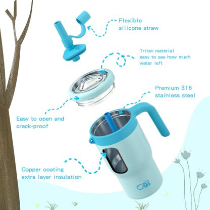 OISIZ 14oz Kids Tumbler with Straw Lid & Handle,Kids Cup with Animal Accessory for School,Kids Water Bottles with Dust-proof Cover,Leakproof Bottles,316 Stainless Steel,Keep Cold 24 Hours-sky blue - color: clear sky blue