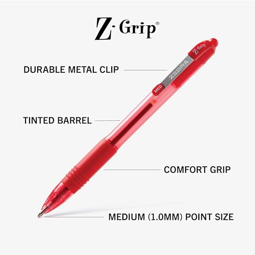 Zebra Pen Z-Grip Retractable Ballpoint Pen, Red Ink, 1.0mm, 18-Pack | Smooth Writing, Medium Point Tip, Ideal for Planners, Note-Taking, School and Office Supplies, and Everyday Writing (22318) - color: Red C