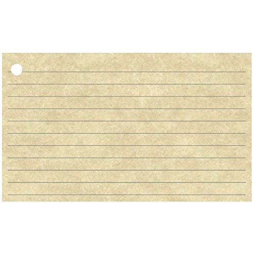Colonial Cards: 150 Aged Parchment 3" x 5" Index Cards, Lined Landscape Format with Corner 1-Hole Punched and 4 Binder Rings - color: aged parchment