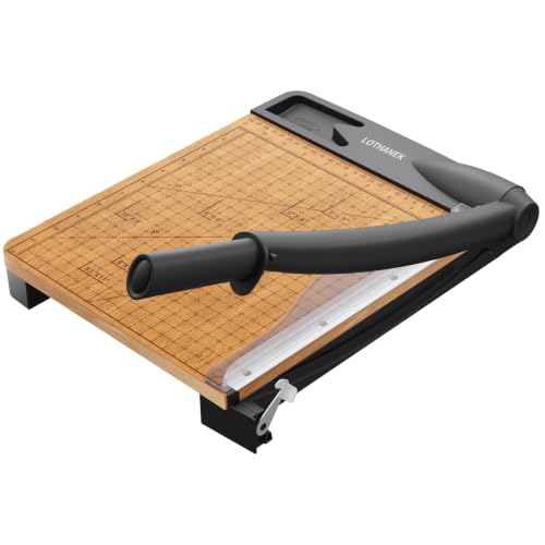 12'' Wood Guillotine Paper Cutter, Heavy Duty Wood Base Paper Trimmer with 16 Sheets Capacity Paper Cutting Board for Classroom, Crafting, Cardstock, Art Projects