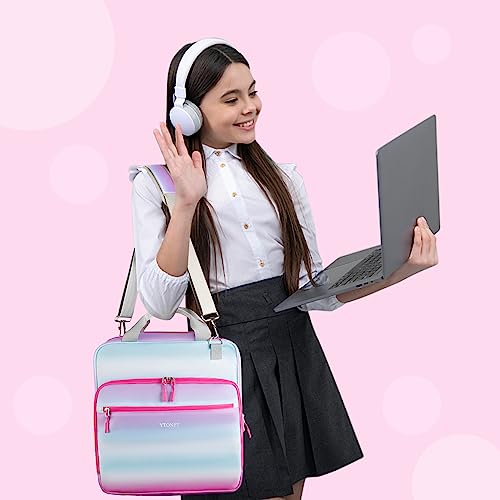 Ytonet Zipper Binder 3 Ring, 3 Inch Binder with Zipper Fit 15.6 in Laptop, 600 Page Extra Large Multi-Pocket School Binders Organizer with Shoulder Strap Handle for Girls Kids Women Student, Blue-Pink - size: 3 inch