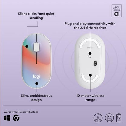 Logitech M340 Wireless Mouse with Limited Edition Prints, USB Receiver and Silent Clicks, Portable Wireless Mouse for Laptop, PC, Windows, Chrome, Surface – Sheer Dream - color: Sheer Dream