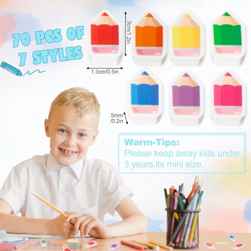 JarThenaAMCS 70Pcs Welcome Back to School Mini Bulk Erasers Colorful Pencil Shape Erasers Cute Pencil Collection Erasers for First Day of School Party Classroom Stationery Supplies - style: Colorful Pencil