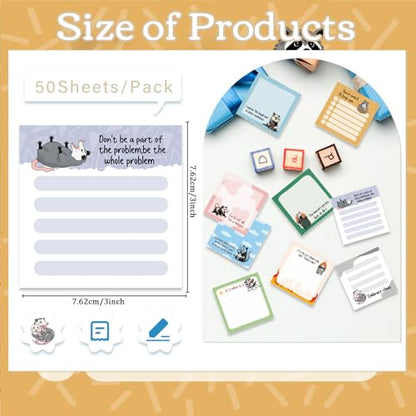 Funny Sticky Notes Gifts - 9 Pack Fun Opossum Notepads 3x3 Inches for Students Coworkers, Opossum Gag Gifts for Women Men, Animal Memo Pads School Office Supplies (450 Sheets) - style: Fun Opossum