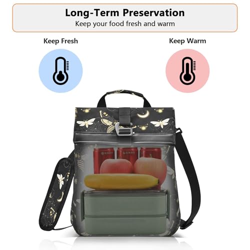 MNSRUU Insulated Lunch Bags Women Men, Death Moth Butterfly Portable Reusable Thermal Meal Tote Cooler Bag Organizer, Adjustable Shoulder Strap, Handle - color: Skulls 195