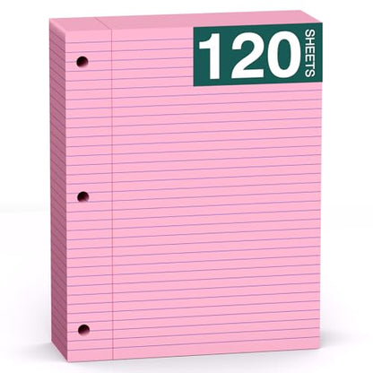 Pink Note Pads 8 X 10.5 Loose Leaf Paper, 120Sheets, 3 Hole Punched Lined Paper, College Ruled 8 X 10.5 Notebooks, 10-1/2" X 8 Binder Writing Pads, Filler Paper for Office, School Supplies - style: Pink-1 Pack