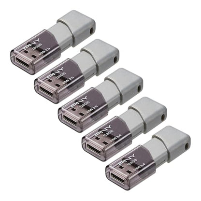 PNY 128GB Turbo Attaché 3 USB 3.0 Flash Drive 5-Pack – Grey, P-FD128X5TBOP-MP, 100MB/s, Light-Weight Durable - Data Storage and Transfer - size: 128GB 5-Pack