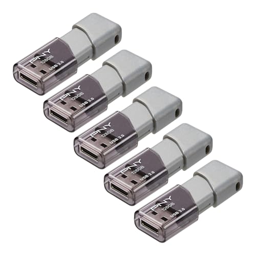 PNY 128GB Turbo Attaché 3 USB 3.0 Flash Drive 5-Pack – Grey, P-FD128X5TBOP-MP, 100MB/s, Light-Weight Durable - Data Storage and TransferPack of 20 - size: 128GB 100-Pack
