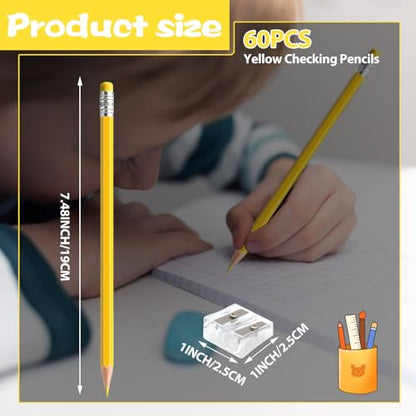 60 PCS Yellow Pencils Bulk with Eraser, Pre-Sharpened HB Spring & Easter Pencils for Kids, School Supplies for Writing, Drawing & Easter Art Crafts(Yellow) - color: yellow
