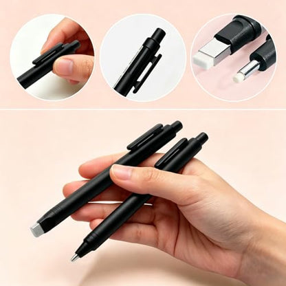 4 Pack Retractable Mechanical Eraser Pen Set (4 Black) with 20 Refills (10 Rectangular,10 Round Tips), Precision Erasers for Artists Drawing, Office & Students - color: Black