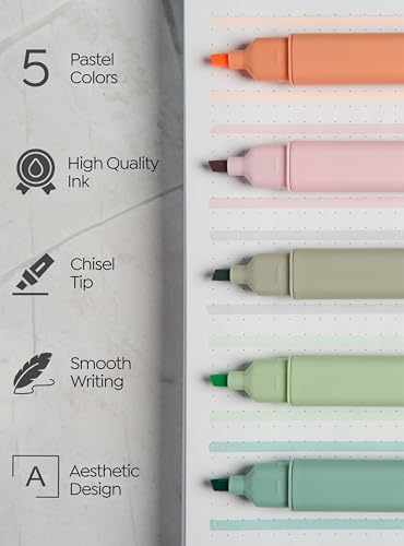 BLIEVE Bible Highlighters No Bleed Through, Chisel Tip, 5 Pack - color: PASTEL