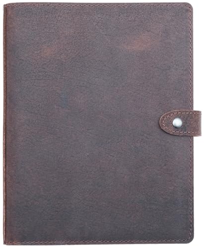 Fan&Ran Leather Mini 3 Ring Binder for 5.5"x8.5" Paper, 1" Round Rings, Interior Pockets & Snap Closure, Half Letter Size, Vintage Brown