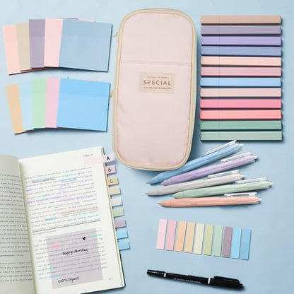 Jutom 39 Pcs Aesthetic Book Annotation Kit Highlighter with Case Bag Gel Pen Transparent Sticky Note Taking Bible Supplies(Pink,Cute Style) - color: Pink, style: Cute Style