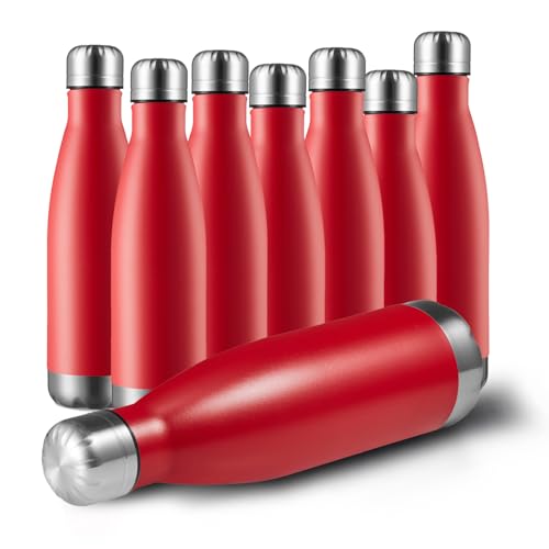 MEWAY 17oz Sport Water Bottle 8 Pack Vacuum Insulated Stainless Steel Leak-Proof Double Wall Cola Shape Water Bottle,Keep Drinks Hot & Cold (Red,8 Pack) - color: Red