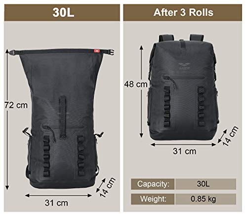 MIER Roll Top Waterproof Backpack Floating Dry Bag for Men Women | Heavy Duty Dry Sack, Cushioned Back, Multi-Pockets, Adjustable Chest Strap,For Kayaking Beach Boating Swimming Hiking Travel - color: Black