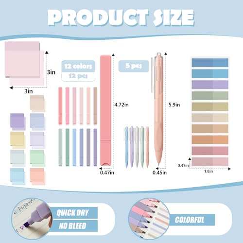 Jutom 39 Pcs Aesthetic Book Annotation Kit Highlighter with Case Bag Gel Pen Transparent Sticky Note Taking Bible Supplies(Purple,Cute Style) - color: Purple Beige, style: Cute Style